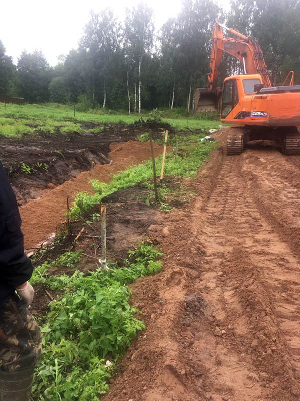 earthworks for drainage installation on the site