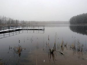 Обследование озера вблизи пешеходного пирса