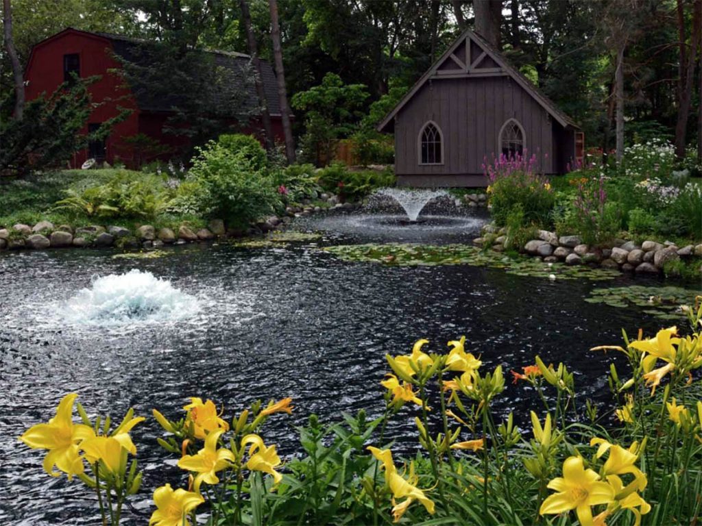 repairing the aeration system and installing aerators and fountains improves the condition of the decorative pond